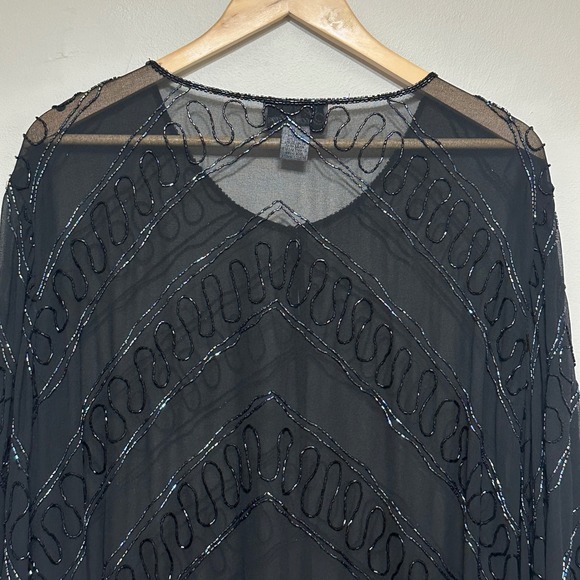 Vintage Sheer Beaded Open‎ Jacket Blouse Womens 3X Plus Size Cocktail Party Chic - Picture 9 of 12